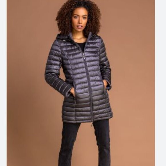 TNA | Bravura Jacket Puffer Coat Lightweight Goose Down Midi Hooded Navy Small - Picture 11 of 11